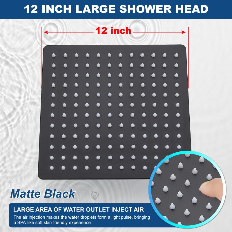 Midanya Rain Shower Head, Stainless Steel Large Rainfall Shower Head High Pressure, Bathroom Waterfall Square Showerhead, Ceiling or Wall Mount, Matte Black 12 Inch - Image 3